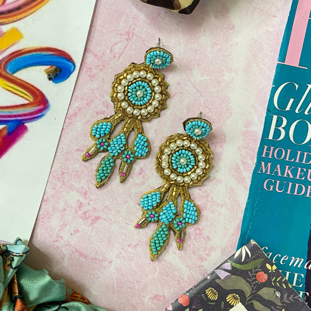 Cabana in Light Blue &amp; Gold Earrings