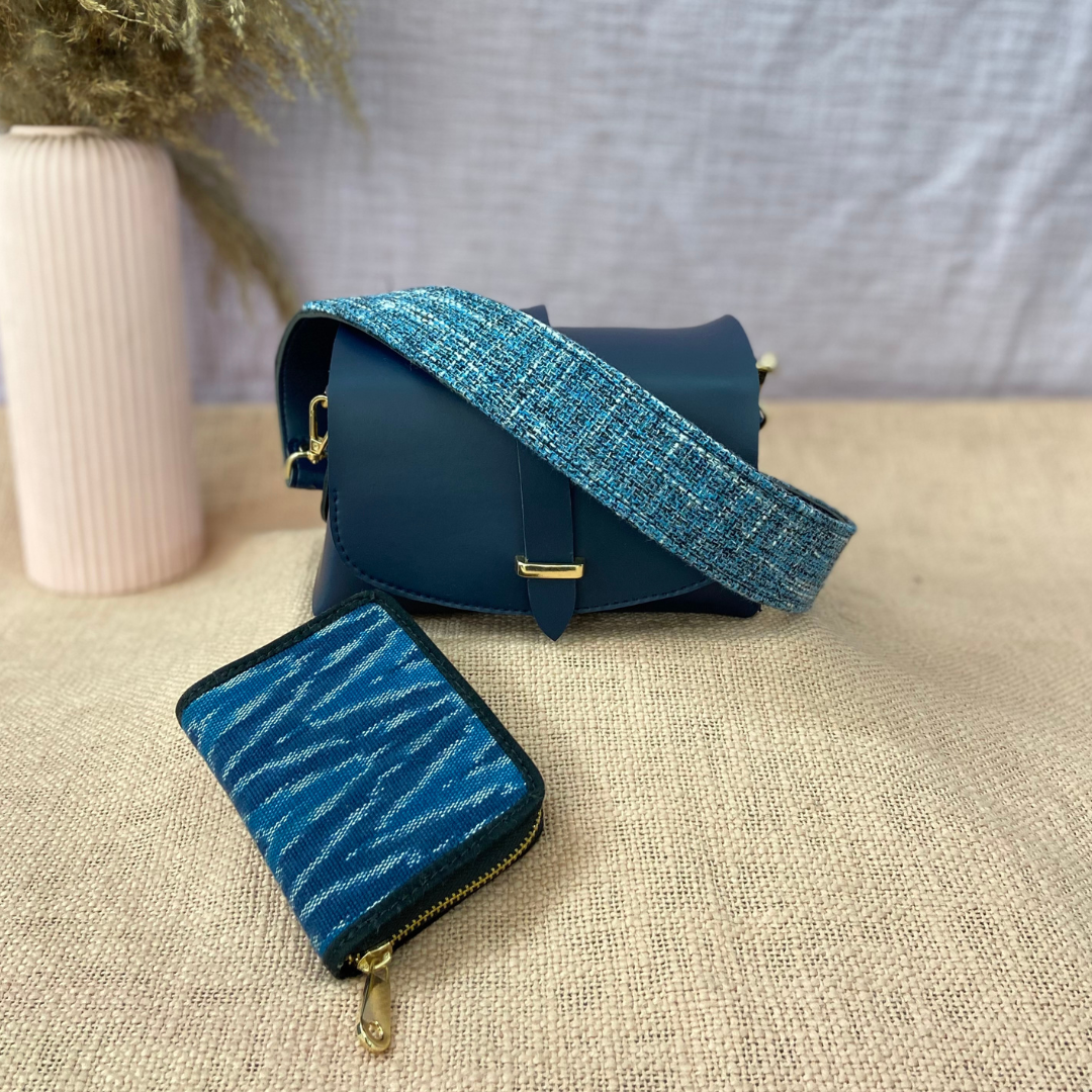 Dark Blue Eva Bag with Midnight Blueberry Belt + Mini Wallet