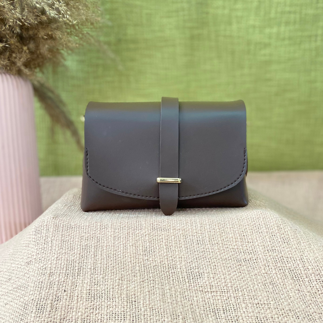Dark Brown Eva Bag with Pink Multi-color Belt + Mini Wallet