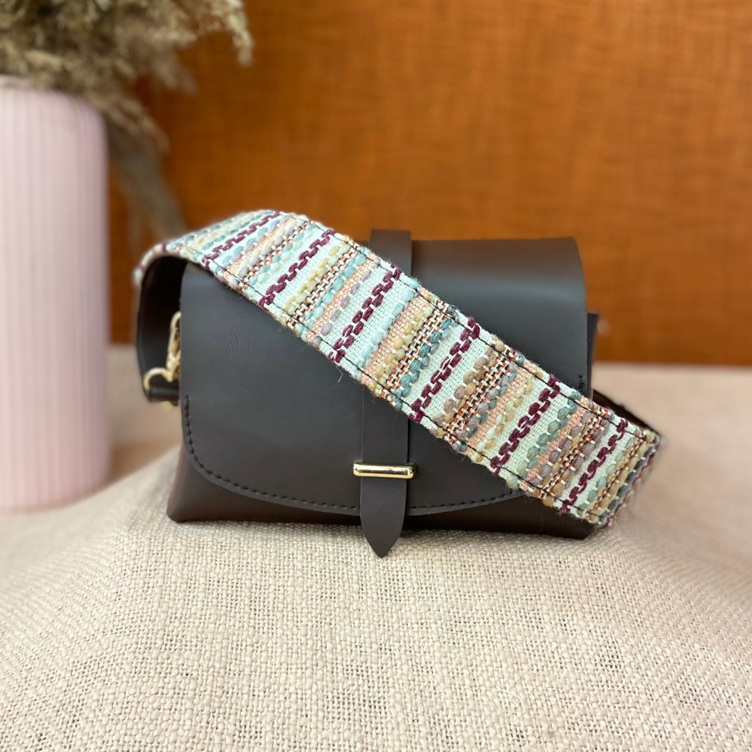Dark Brown Eva Bag with Multi-color Tribal Stripes Belt.
