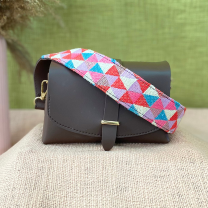 Dark Brown Eva Bag with Pink Multi-color Belt + Mini Wallet