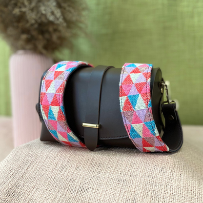 Dark Brown Eva Bag with Pink Multi-color Belt + Mini Wallet