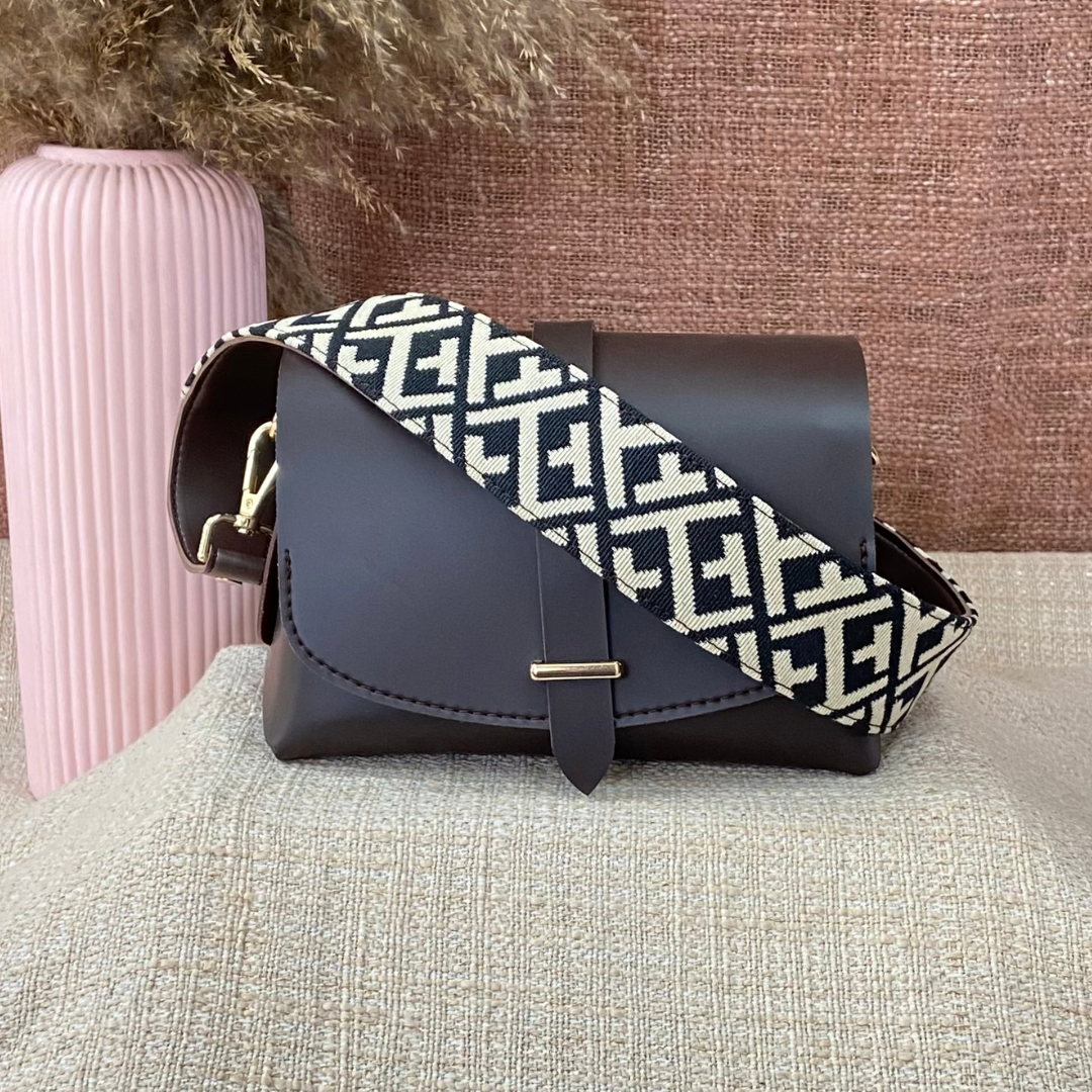 Dark Brown Eva Bag with T-Shape Design Belt.