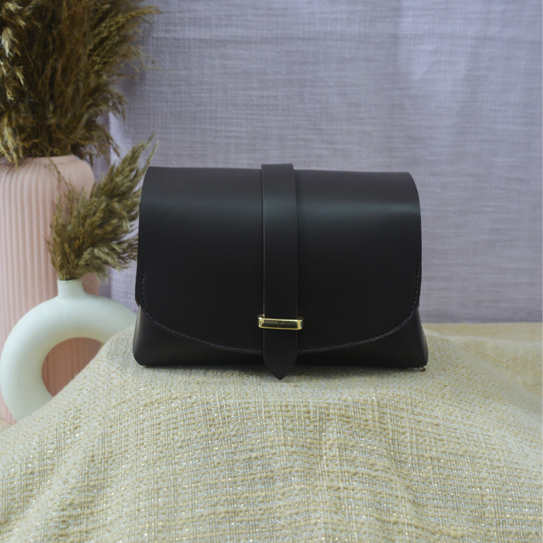 Dark Brown Eva Bag with T-Shape Design Belt.