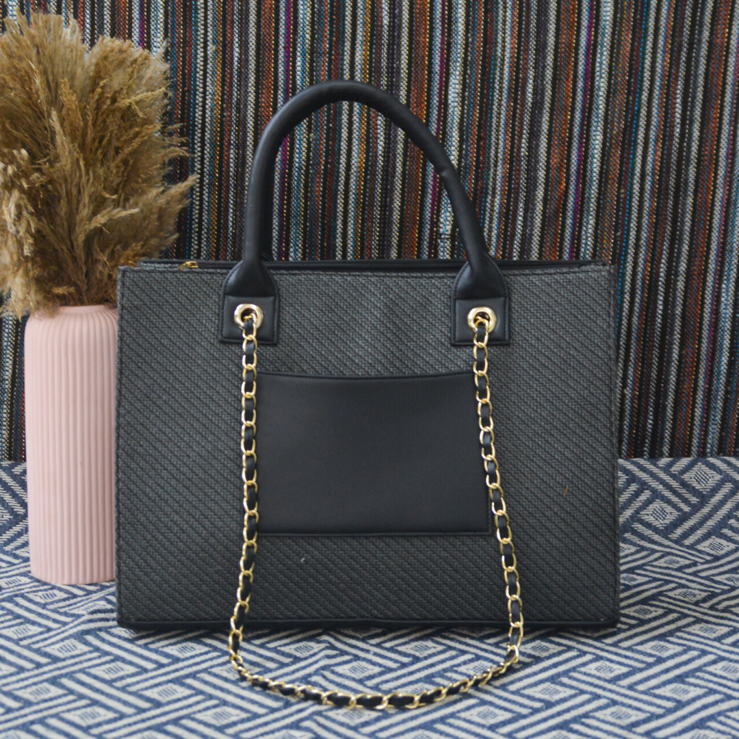 Dark Grey Chain Tote Handwork (2 Initials)