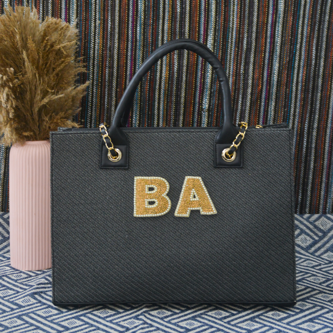 Dark Grey Chain Tote Handwork (2 Initials)