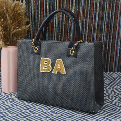 Dark Grey Chain Tote Handwork (2 Initials)