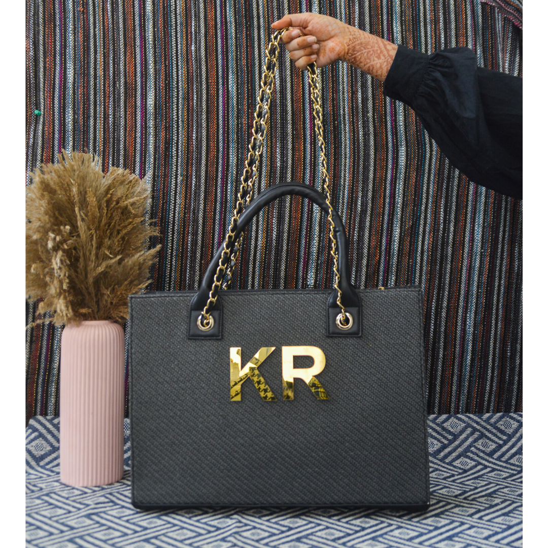 Dark Grey Chain Tote Metal (2 Initials)