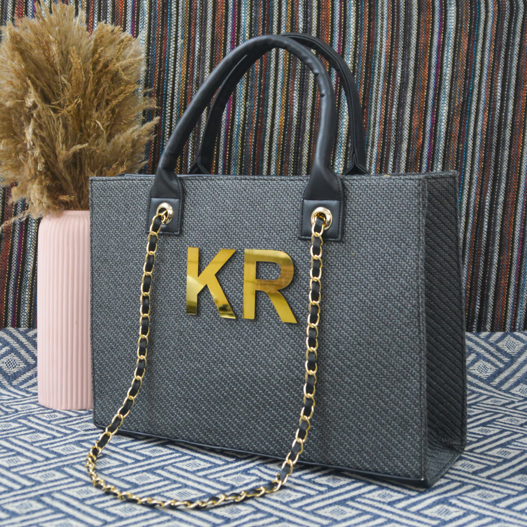 Dark Grey Chain Tote Metal (2 Initials)