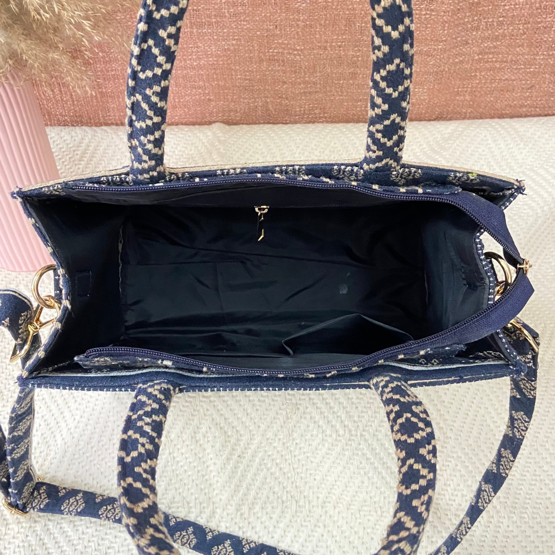 Emmy Dark Blue with White Diamond Medium Size Bag. (New Style)