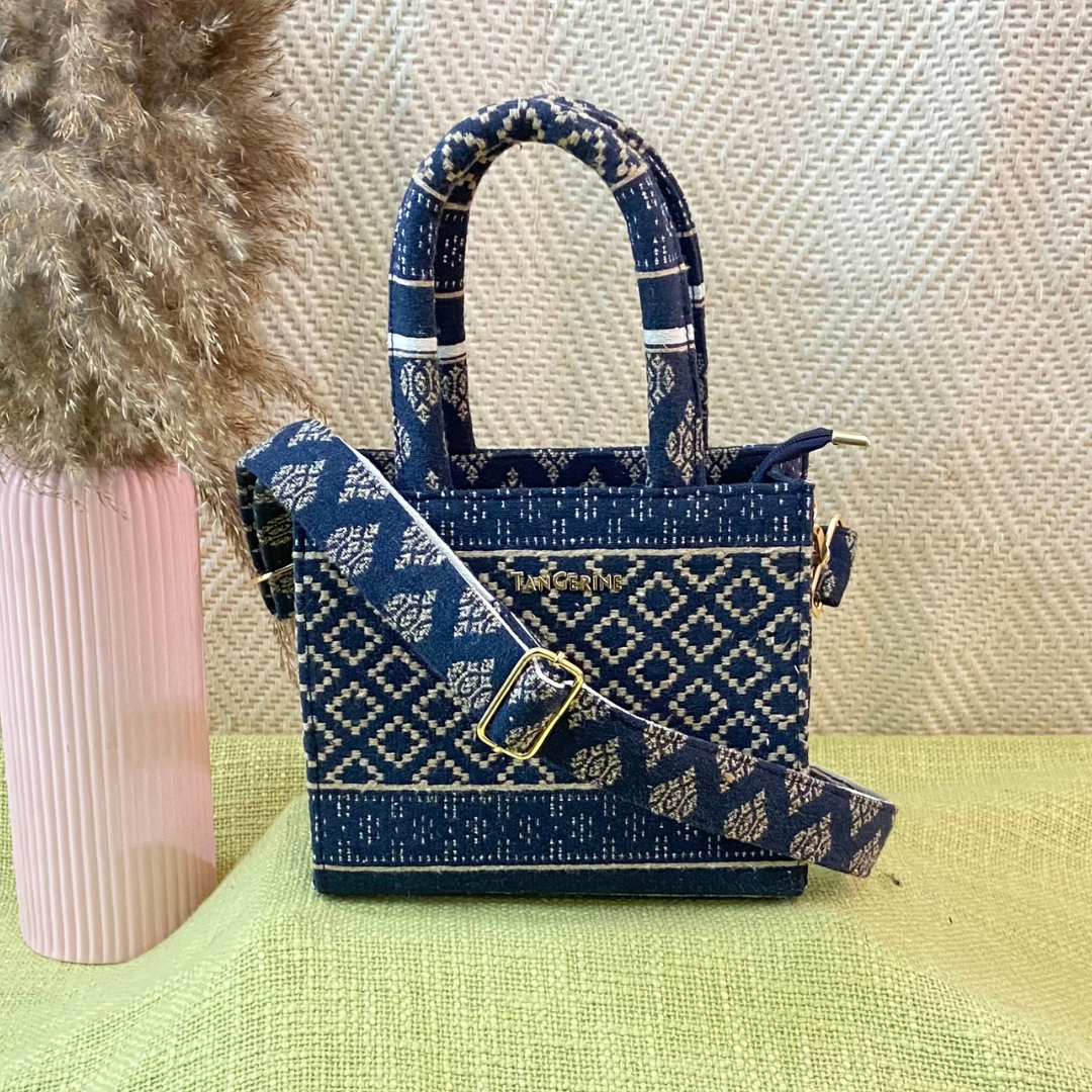 Emmy Dark Blue with White Diamond Mini Bag