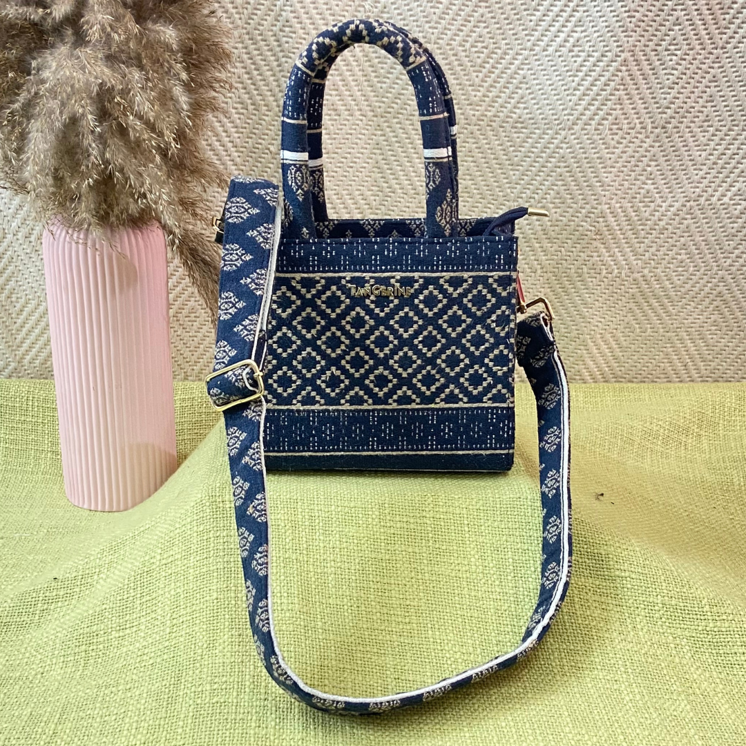 Emmy Dark Blue with White Diamond Mini Bag