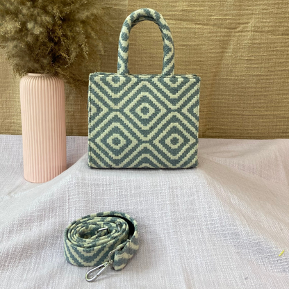 Emmy White &amp; Blue Diamond Design Mini Bag. (New Style)