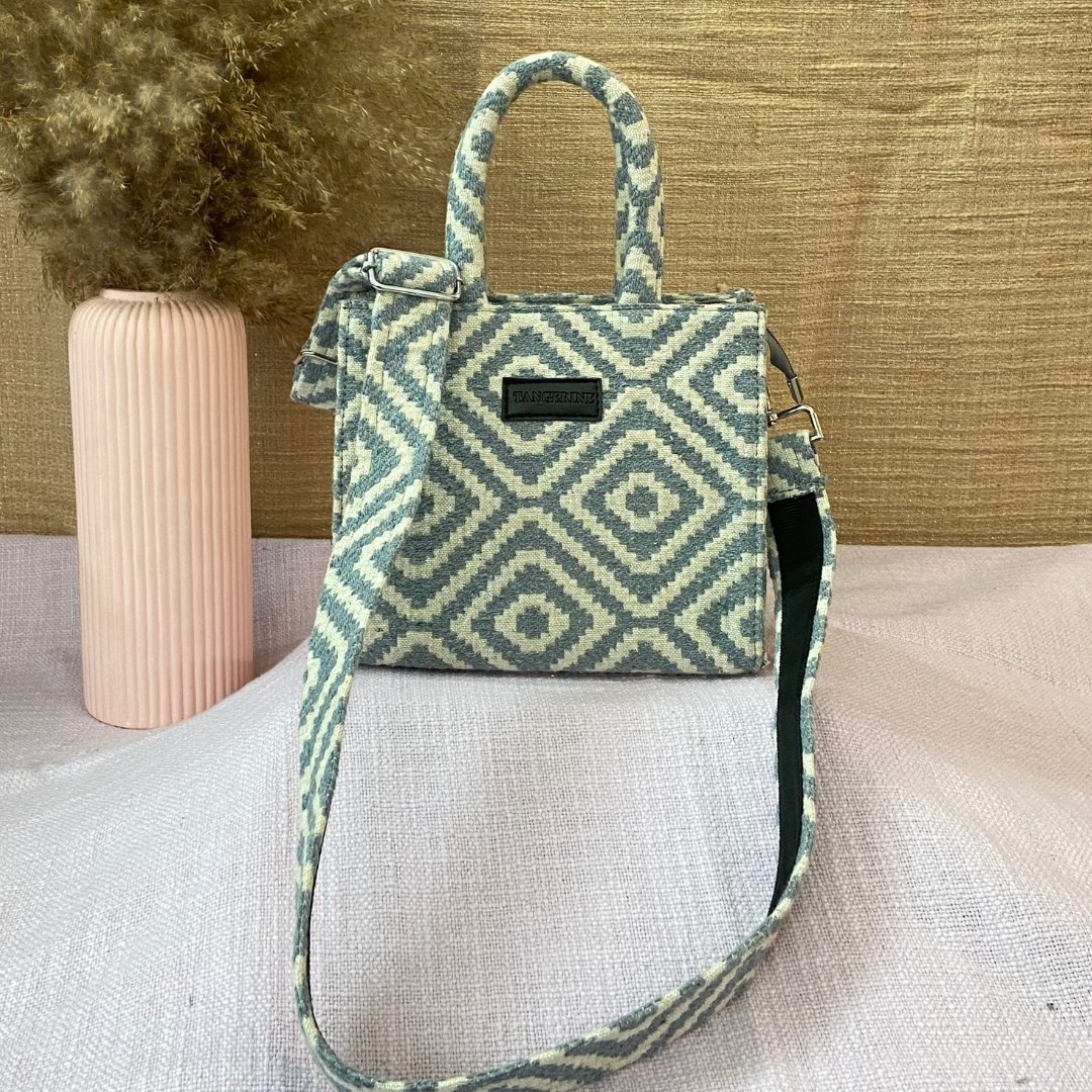 Emmy White & Blue Diamond Design Mini Bag. (New Style)