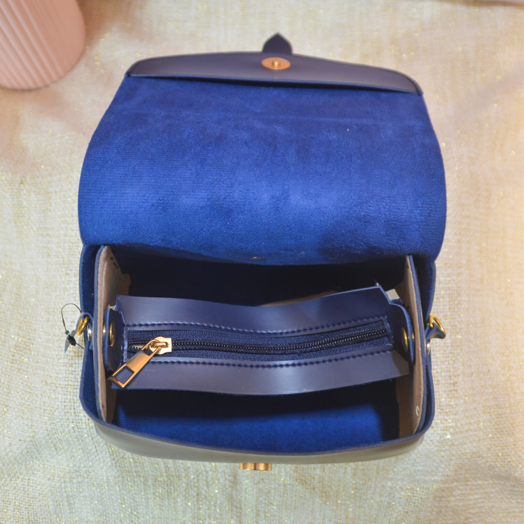 Dark Blue Eva Bag with Multi-color Triangle Belt.