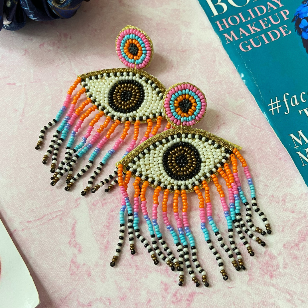 Evil Eye Black Tassel Earrings