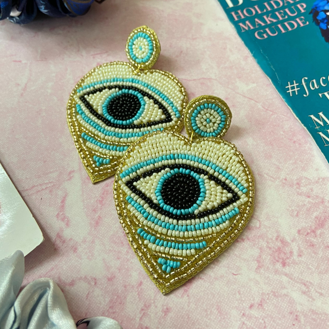 Evil Eye Heart Shape Light Blue Earrings