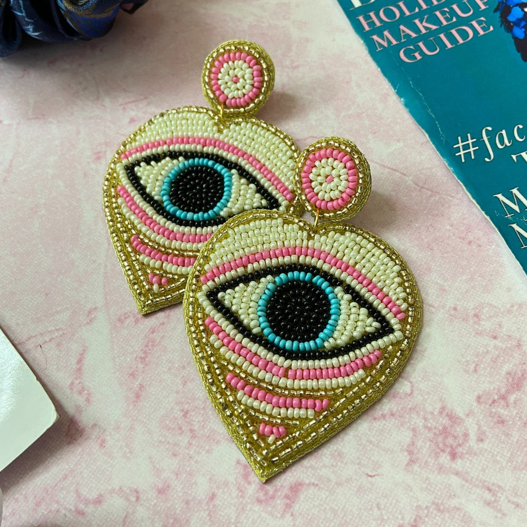 Evil Eye Heart Shape Pink Earrings