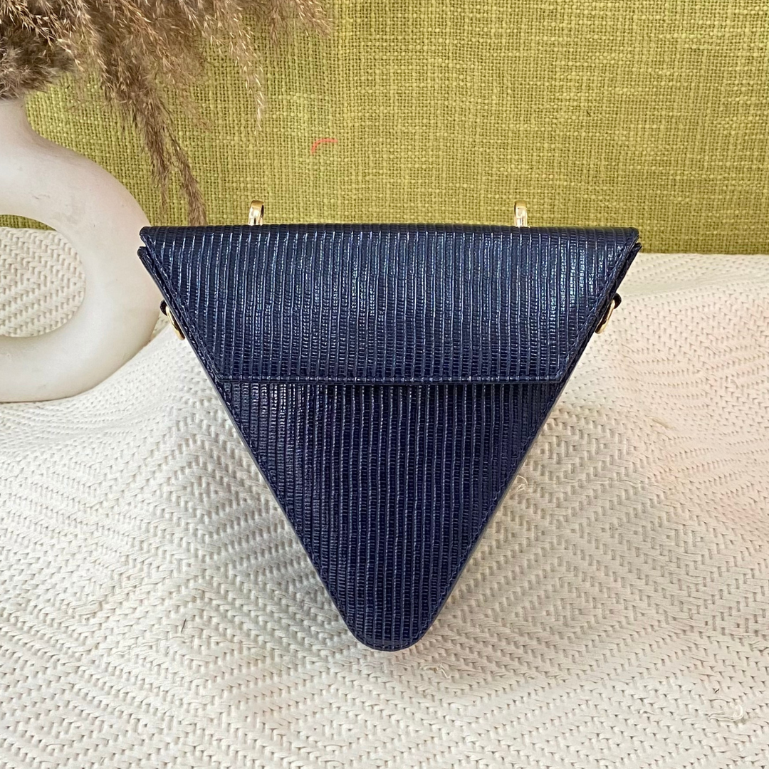 Glossy Navy Blue Triangular Bag