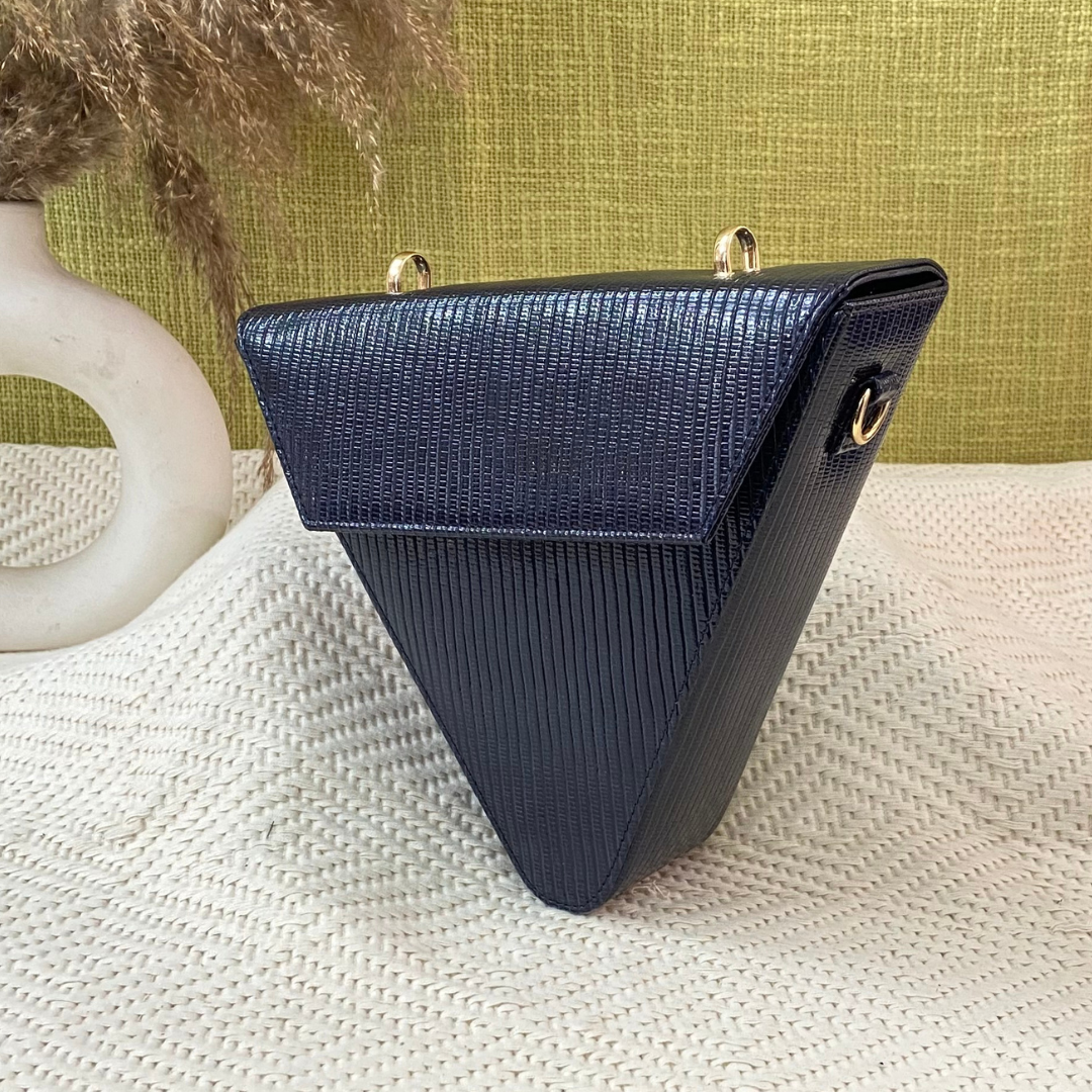 Glossy Navy Blue Triangular Bag