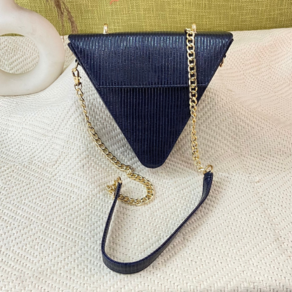 Glossy Navy Blue Triangular Bag