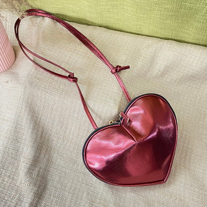 Glossy Red Heart Shape Sling Bag
