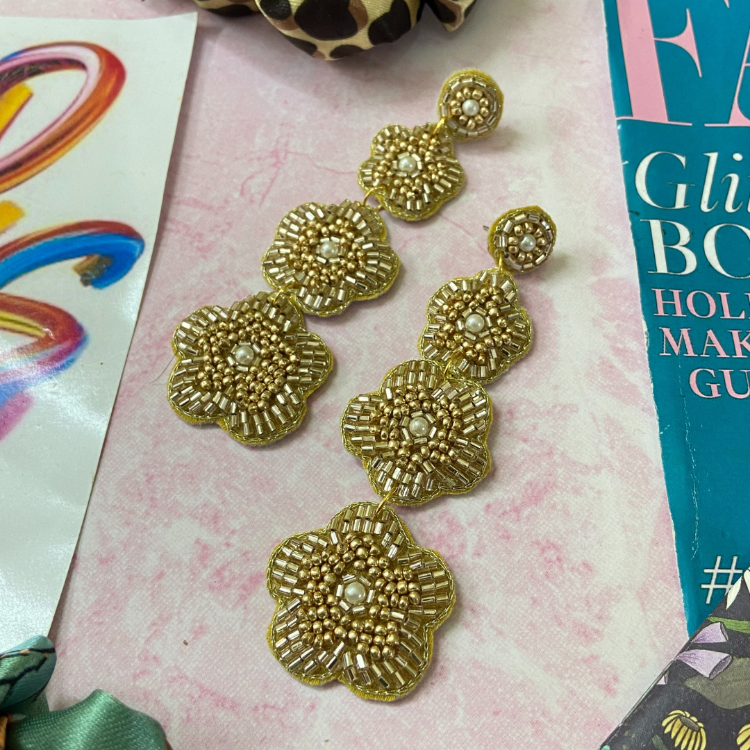 Gold Floral Drop Earrings
