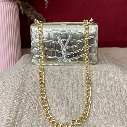 Gold Croc Embossed Box Style Waist Bag Phone Size