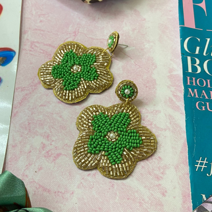 Gold &amp; Green Floral Earring