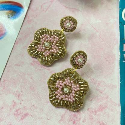Gold &amp; Pink Tiny Floral Earring