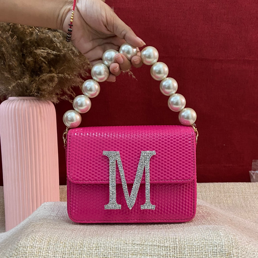 Hot Pink Textured Phone Size Monogram Bag (New Style)