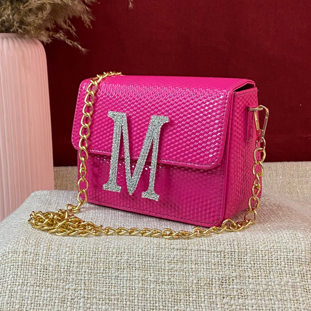 Hot Pink Textured Phone Size Monogram Bag (New Style)