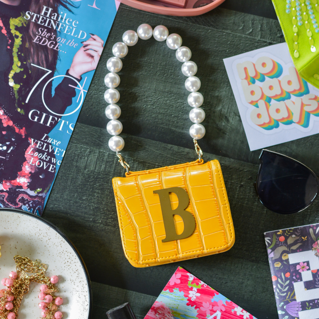 Yellow Croc Embossed Monogram Bag