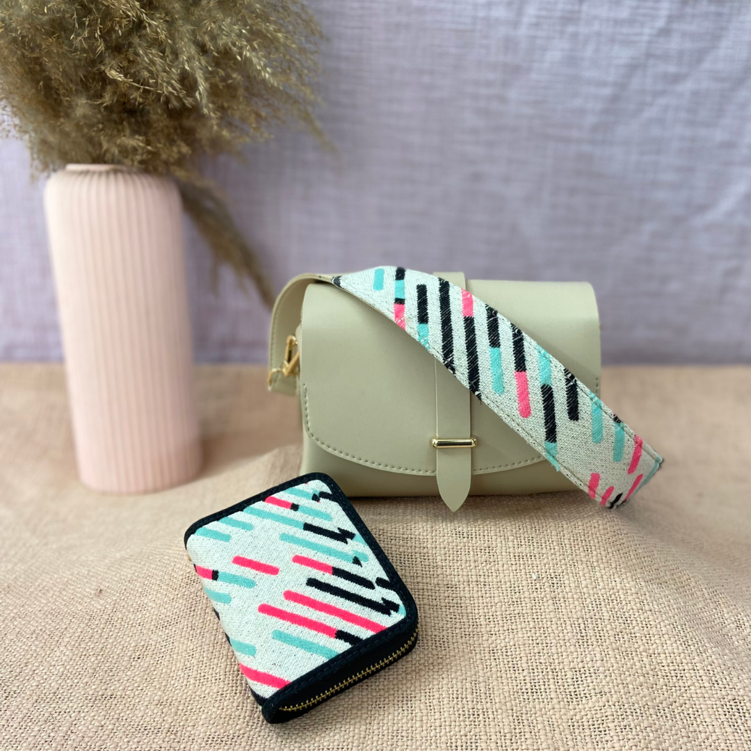 Light Beige Eva Bag with Multi-color Belt + Mini Wallet