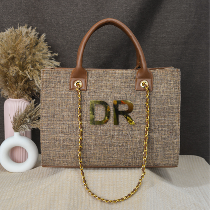 Light Brown Chain Tote Metal (2 Initials)