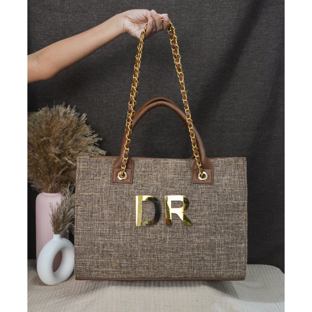 Light Brown Chain Tote Metal (2 Initials)