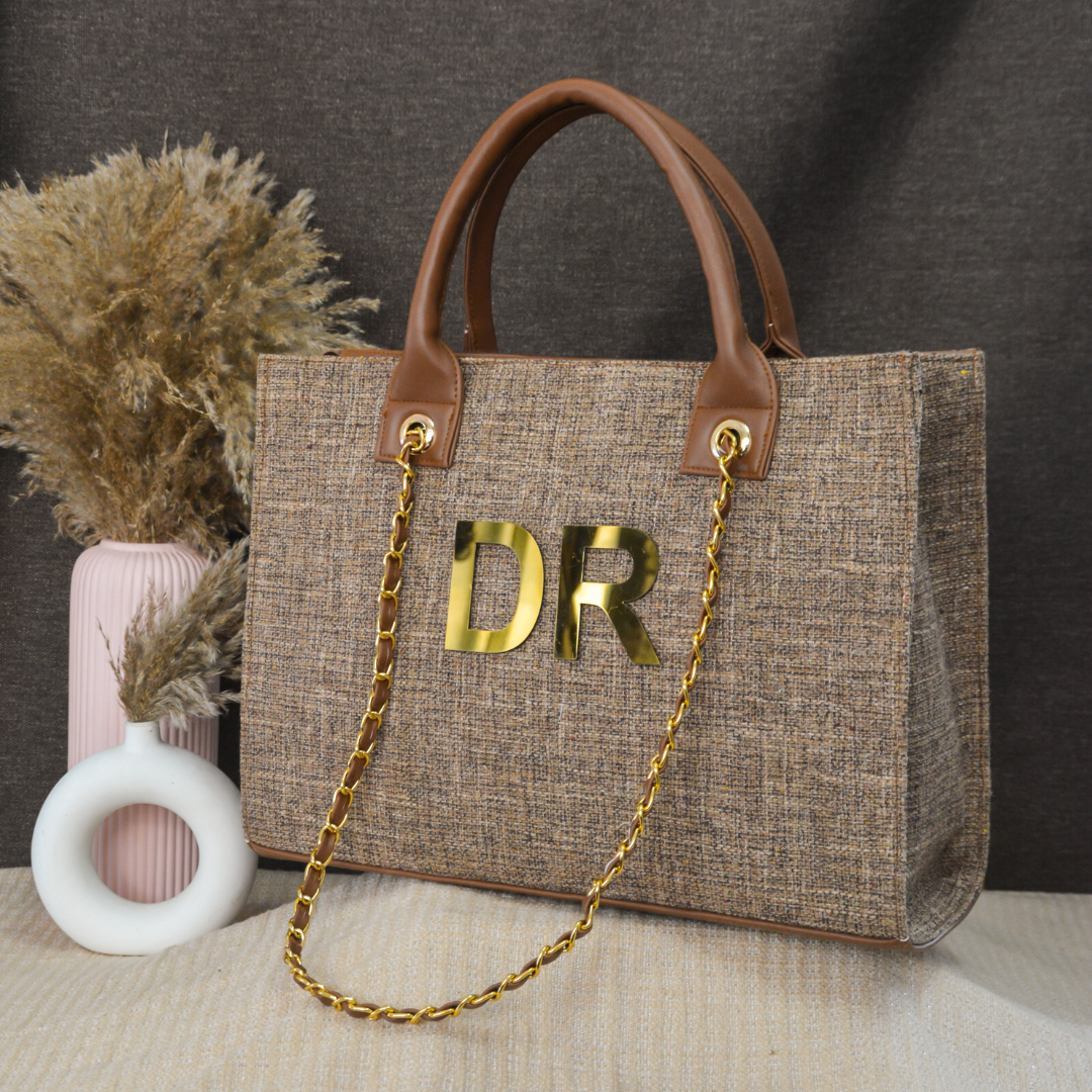 Light Brown Chain Tote Metal (2 Initials)