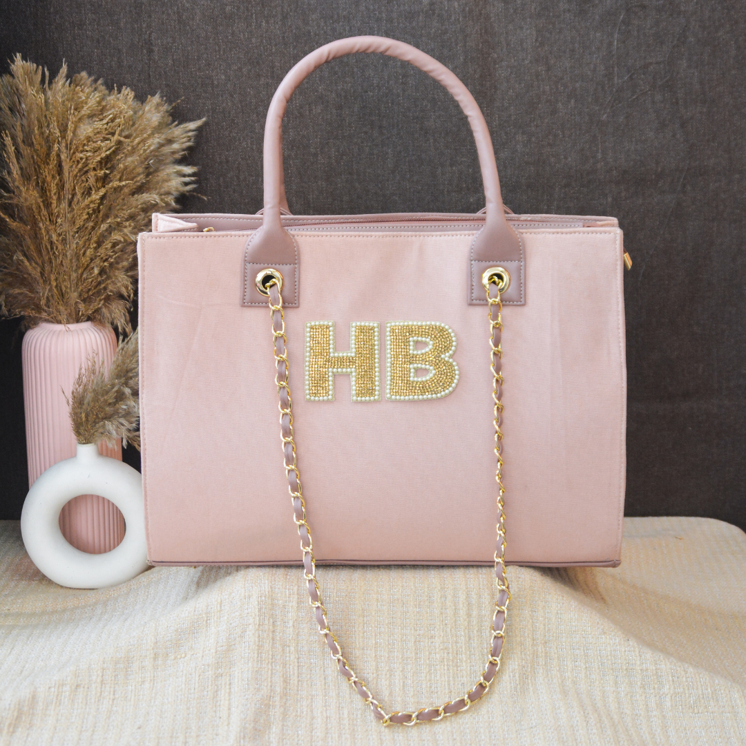 Light Pink Chain Tote Handwork (2 Initials)