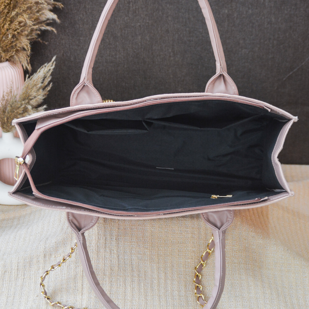 Pastel Pink Chain Tote Handwork 3inch (1 Initial)