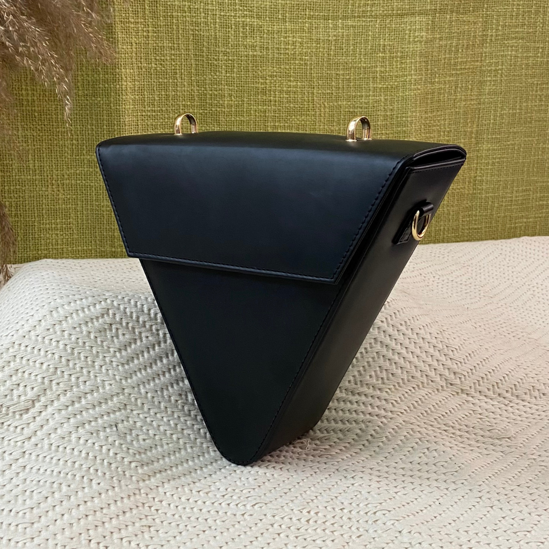 Matte Black Triangular Bag with Initials