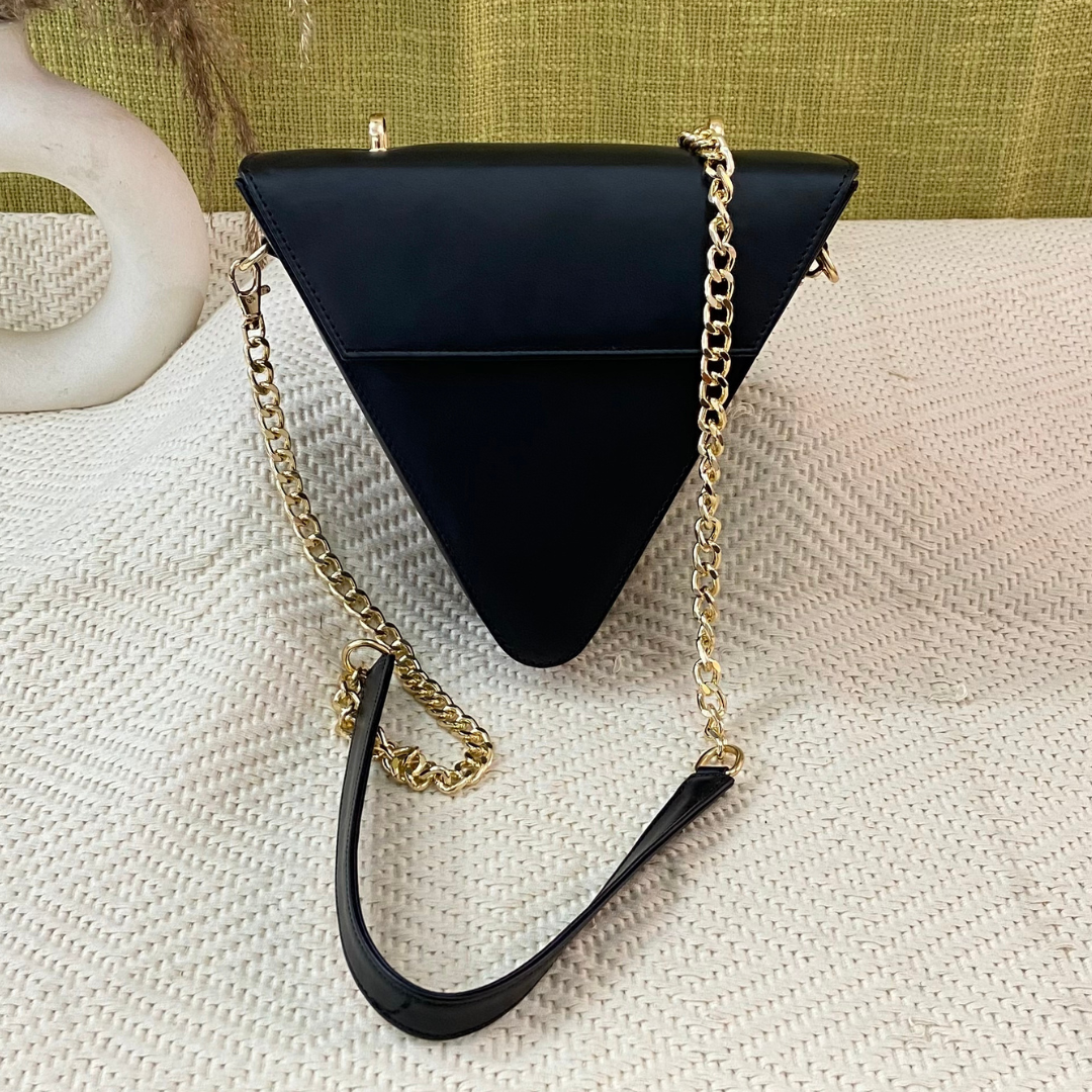 Matte Black Triangular Bag with Initials