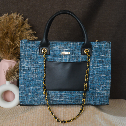 Midnight Blueberry Chain Tote Full Name Handwork (1 Line Initials)