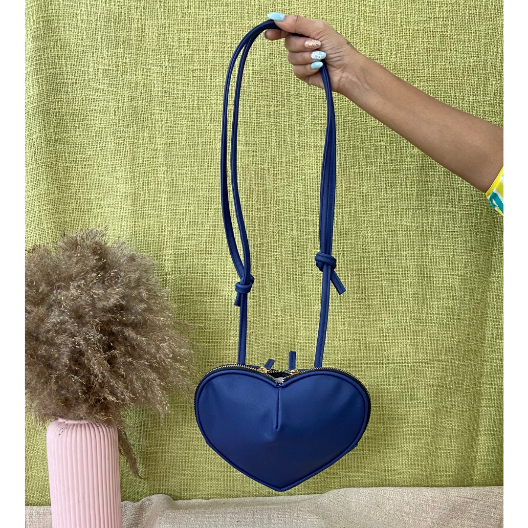 Navy Blue Heart Shape Sling Bag Tangerine Handcraft