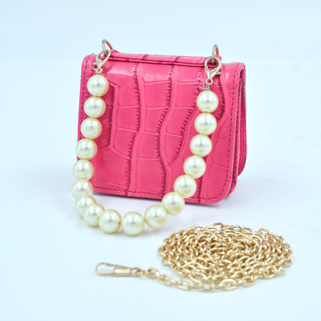 Pink Croc Embossed Monogram Bag