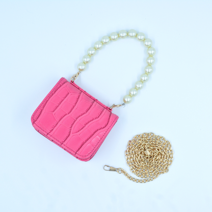 Pink Croc Embossed Monogram Bag