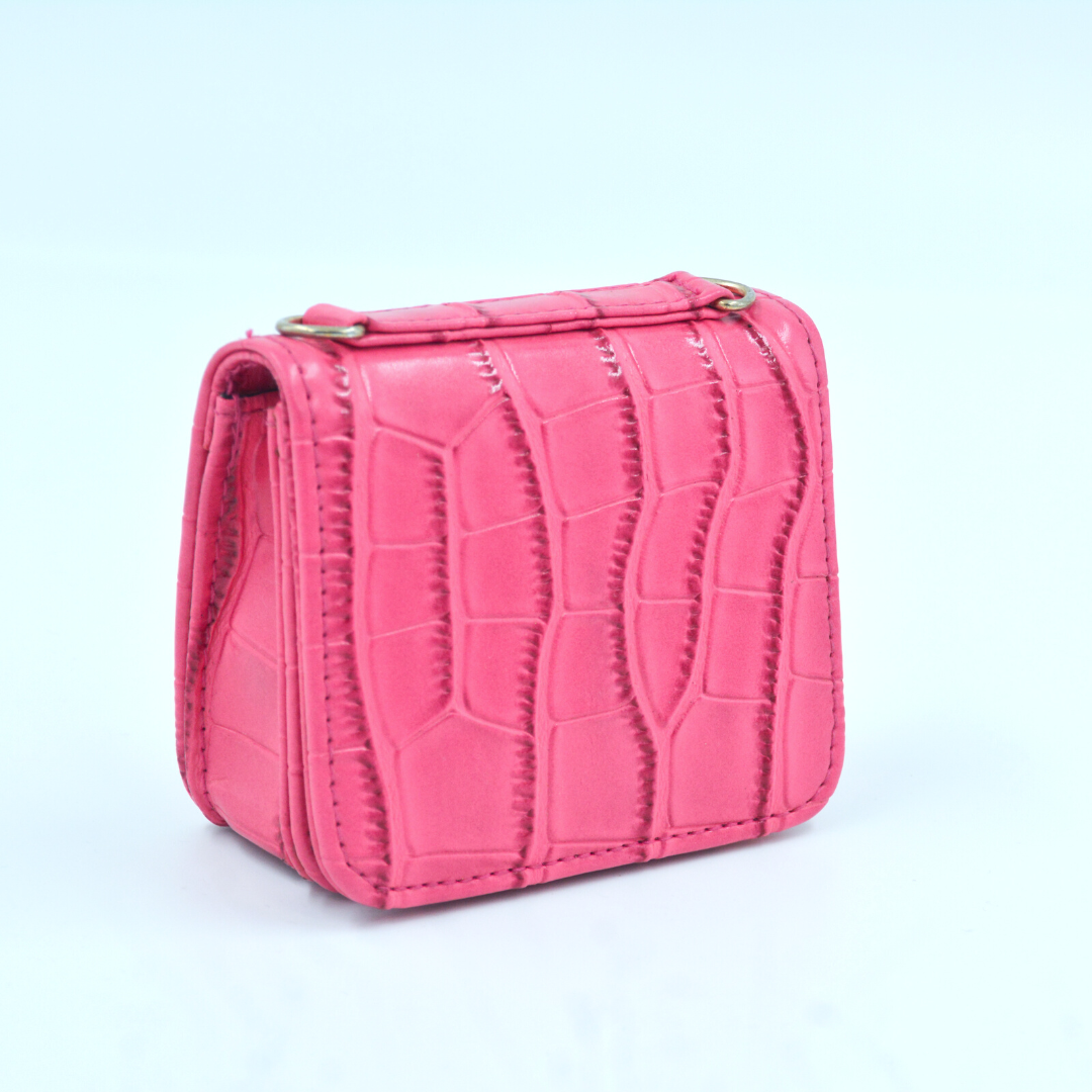 Pink Croc Embossed Monogram Bag