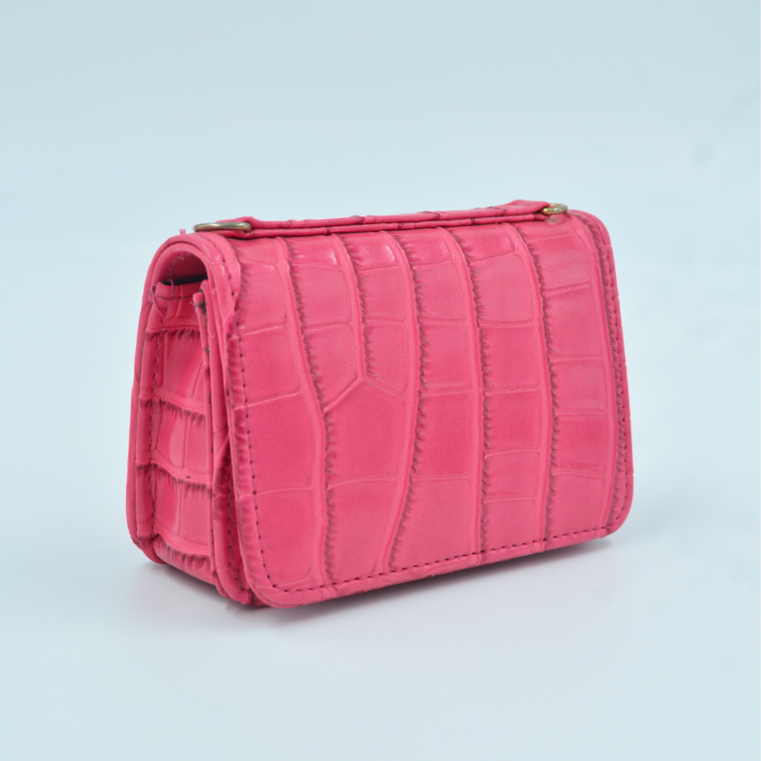 Pink Croc Embossed Monogram Bag