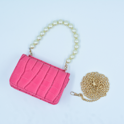 Pink Croc Embossed Monogram Bag