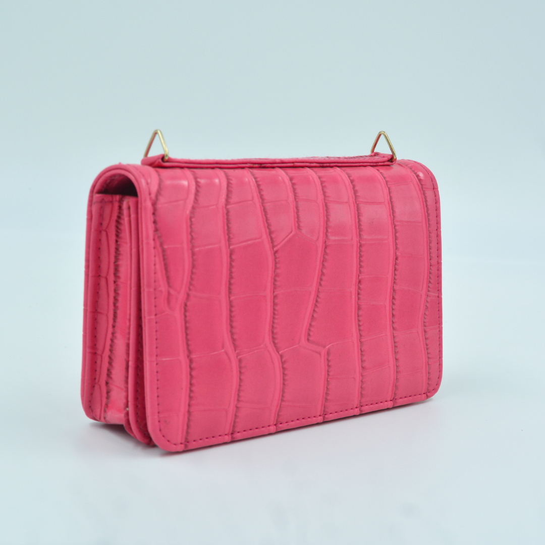 Pink Croc Embossed Monogram Bag