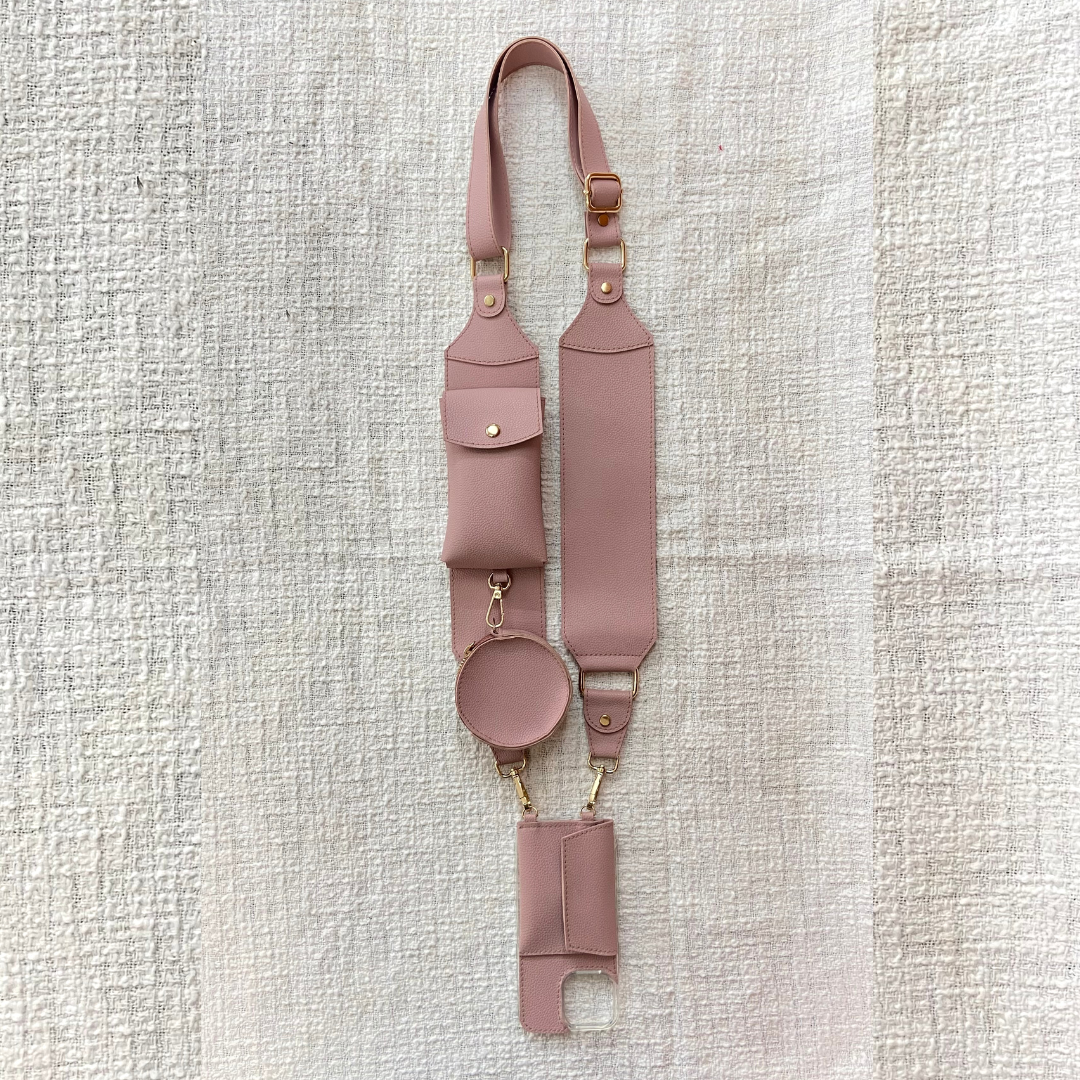 Pink Plain Pochette Belt with Phone Case